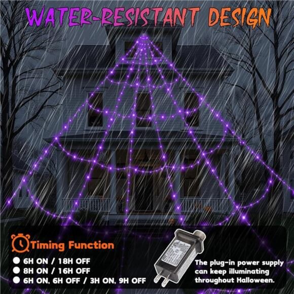 Halloween Decorations Outdoor Spider Web Lights - 550 LEDs Purple and Orange - Picture 6 of 8